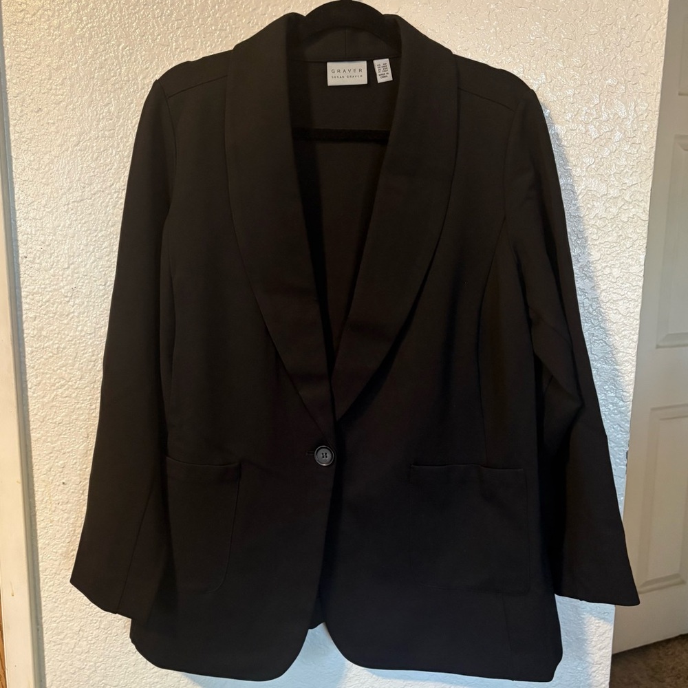 Susan Graver Black Stretch Blazer Women's 1XP Tailored Workwear Jacket